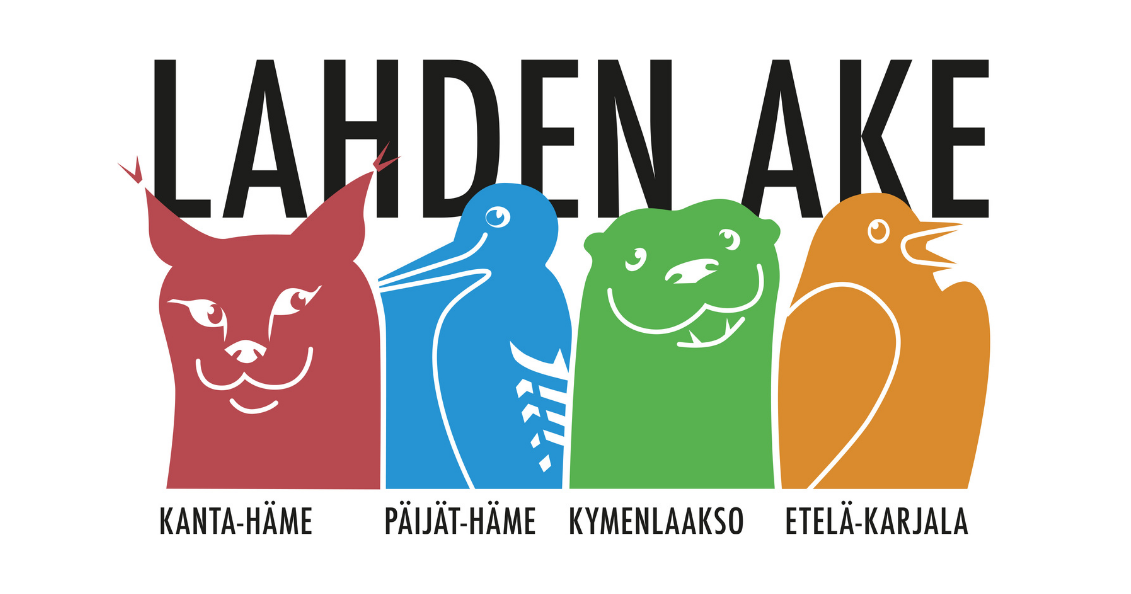 Lahden AKEn logo: Etelä-Karjalan, Kanta-Hämeen, Kymenlaakson ja Päijät-Hämeen maakuntaeläimet.